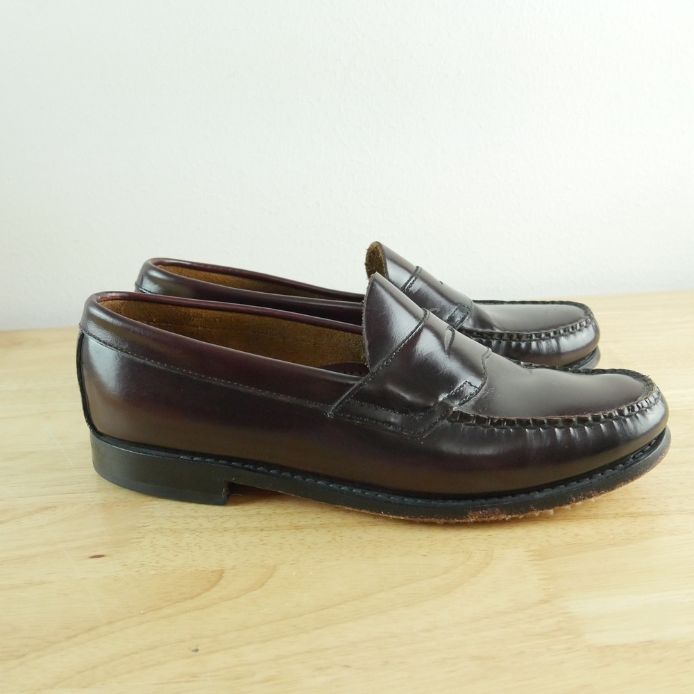 Bass Weejuns Mens 9.5 Burgundy Leather Penny Loafers Slip On Shoes Heritage